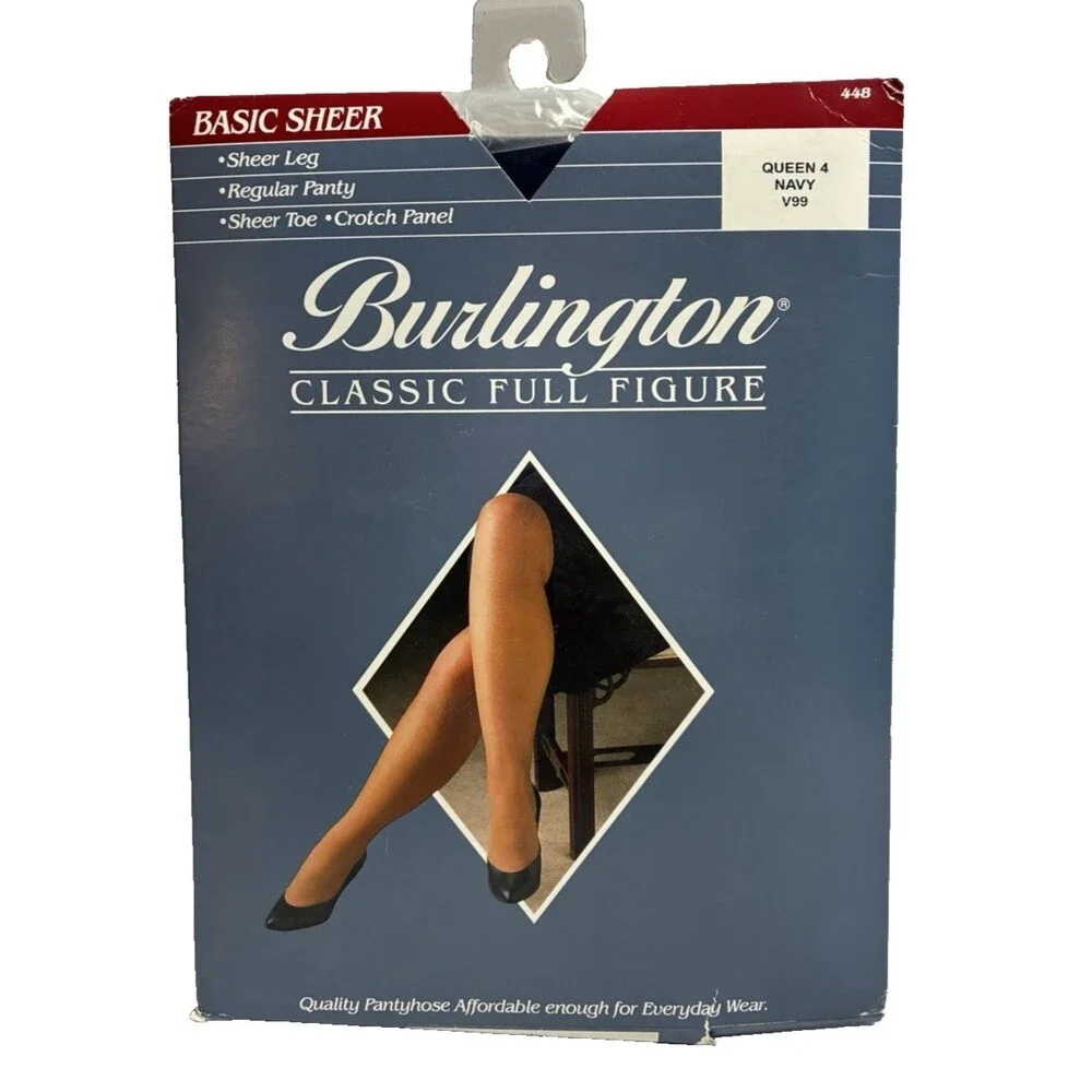 Burlington Classic Full Figure Basic Sheer Pantyhose Queen 4 Navy Blue V99 New